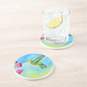 Dessous De Verre En Grès Peinture des colibris et des fleurs roses (Côté)