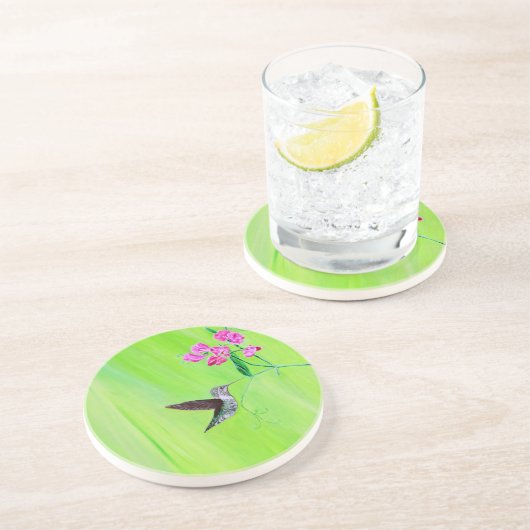 Dessous De Verre En Grès Peinture des colibris et des petits pois (Côté)