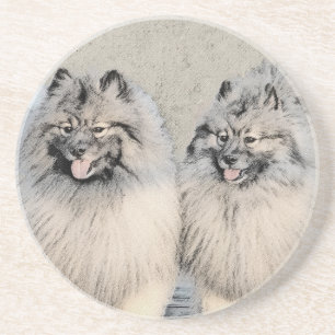Dessous De Verre En Grès Peinture Keeshond Brothers - Art Chien original