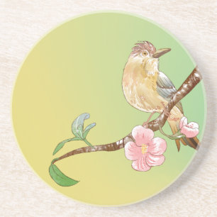 Dessous De Verre En Grès Peinture naturaliste vintage Fleurs et oiseaux de 