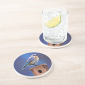 Dessous De Verre En Grès Peinture pour oiseaux bleus (femelle) - Art origin (Côté)