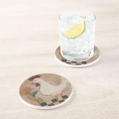 Dessous De Verre En Grès Peinture primitive de poulet et de fleurs (Côté)