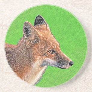 Dessous De Verre En Grès Peinture Red Fox - Art original de la faune