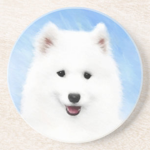 Dessous De Verre En Grès Peinture Samoyed Puppy - Jolie Art Original Chien