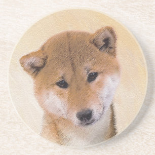 Dessous De Verre En Grès Peinture Shiba Inu (Rouge) - Art Chien original