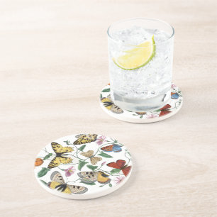 Dessous De Verre En Grès Peinture vintage de papillon et de papillon