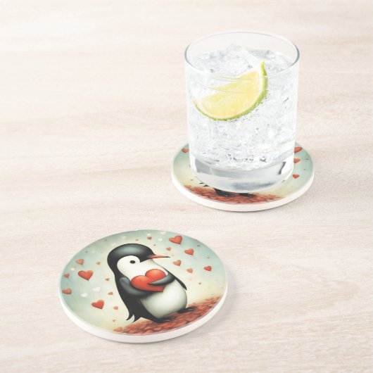 Dessous De Verre En Grès Penguin Love 1 (Côté)