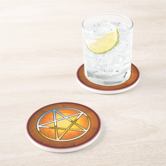 Dessous De Verre En Grès Pentacle de Feu Rouge (Côté)