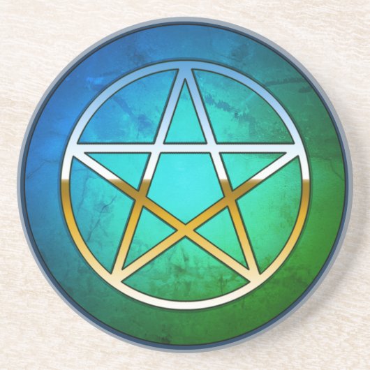Dessous De Verre En Grès Pentacle sur fond bleu-vert (Devant)