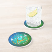 Dessous De Verre En Grès Pentacle sur fond bleu-vert (Côté)