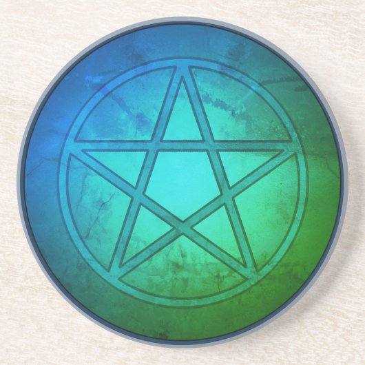 Dessous De Verre En Grès Pentacle Vert Bleu (Devant)