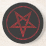 Dessous De Verre En Grès Pentagram Red Devil<br><div class="desc">Pentagramme rouge,  inversé,  texturé en cercle,  sur arrière - plan noir. Symbole occulte 666</div>
