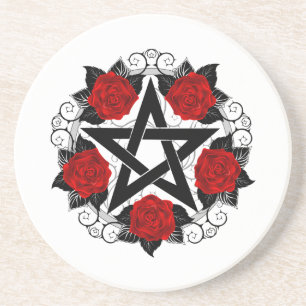 Dessous De Verre En Grès Pentagramme aux roses rouges