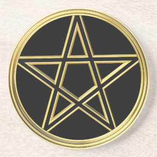 Dessous De Verre En Grès Pentagramme doré