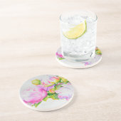 Dessous De Verre En Grès Peonis, rose, blanc, aquarelle florale (Côté)