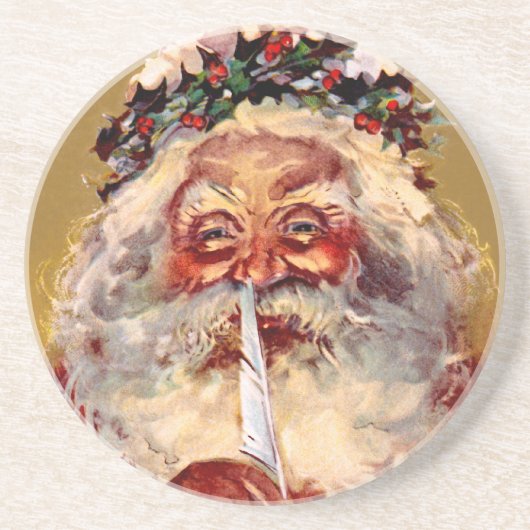 Dessous De Verre En Grès Père Noël avec la plume (Devant)
