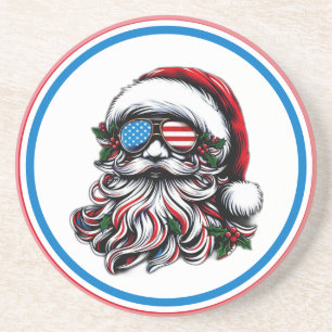 Dessous De Verre En Grès Père Noël de Noël patriotique/américain