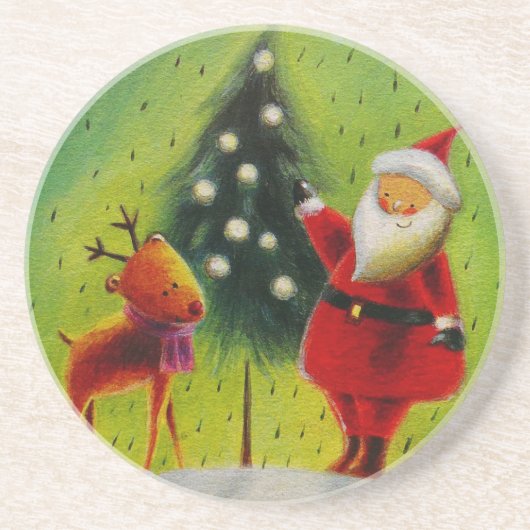 Dessous De Verre En Grès Père Noël et son renne (Devant)