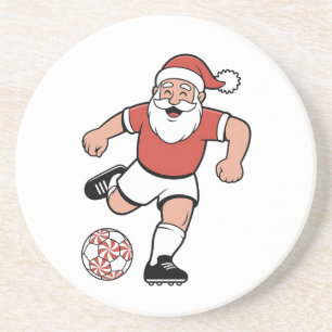 Dessous De Verre En Grès Père Noël jouant au football Noël Joueur Sport