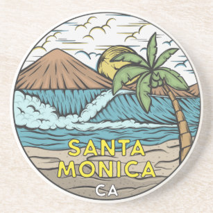Dessous De Verre En Grès Père Noël Monica Californie Vintage