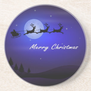 Dessous De Verre En Grès père Noël Sleigh Moon Joyeux Noël