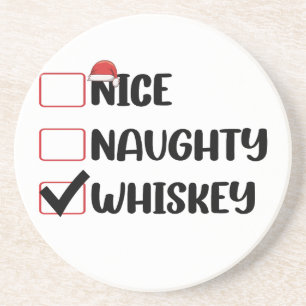 Dessous De Verre En Grès Père Noël Whiskey Nice Naughty Liste de Noël