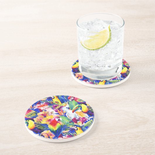 Dessous De Verre En Grès Perroquets d'aquarelle (Côté)