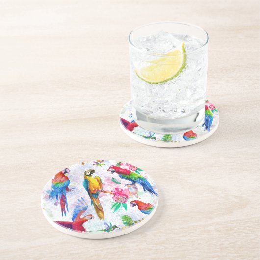 Dessous De Verre En Grès Perroquets de style d'aquarelle (Côté)