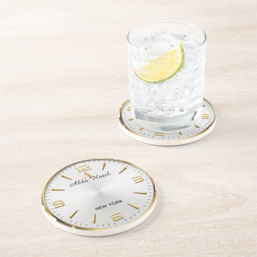 Dessous De Verre En Grès Personalized Hotel Name Luxury Gold Silver (Côté)