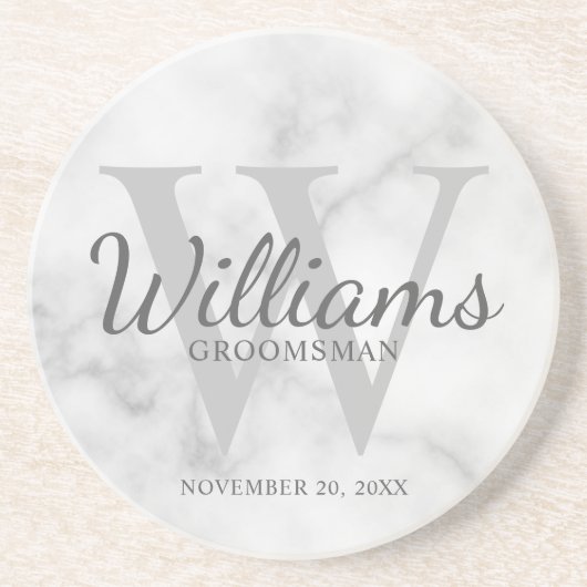 Dessous De Verre En Grès Personalized Script Groomsmen's name and Monogram (Devant)