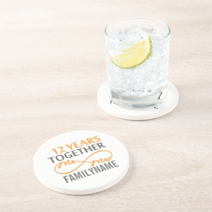 Dessous De Verre En Grès Personnalisé M. et Mme 12e anniversaire