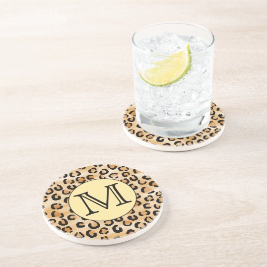Dessous De Verre En Grès Personnalized Monogram Leopard Print Pattern (Côté)