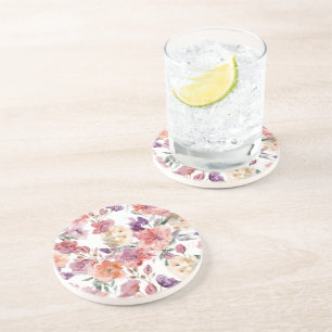 Dessous De Verre En Grès Pétales de pêche Fleurs aquarelle Botanique Florai