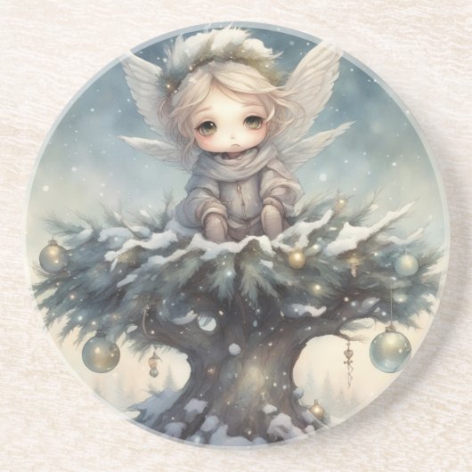 Dessous De Verre En Grès Petit Ange de Noël (Devant)