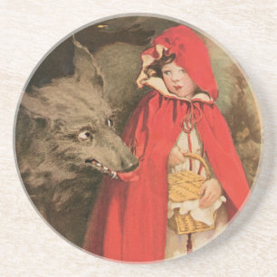 Dessous De Verre En Grès Petit Chaperon Rouge et Grand Méchant Loup vintage