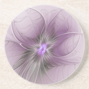 Dessous De Verre En Grès Petite Beauté Moderne Gris Mauve Art Fractal Fleur