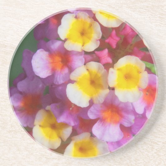 Dessous De Verre En Grès Petites fleurs tropicales roses et violettes jaune (Devant)