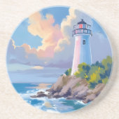 Dessous De Verre En Grès Phare côtier | Vagues de l'océan bleu mer (Devant)