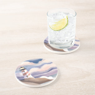 Dessous De Verre En Grès Phare de bord de mer Peinture à l'aquarelle de l