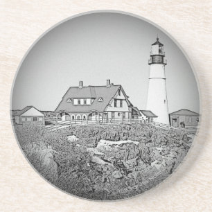 Dessous De Verre En Grès Phare principal noir et blanc de Portland