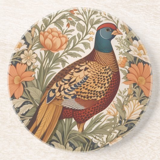 Dessous De Verre En Grès Pheasant Vintage Floral William Morris Inspired  (Devant)