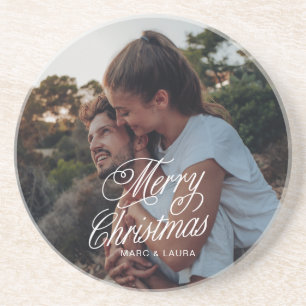 Dessous De Verre En Grès Photo de couple de Noël élégant moderne minimalist