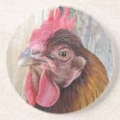 Dessous De Verre En Grès Photo de poule rouge (Devant)