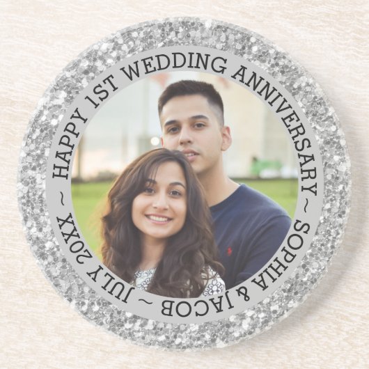 Dessous De Verre En Grès Photo personnalisée 1er anniversaire (Devant)