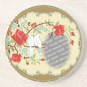 Dessous De Verre En Grès Photo personnalisée Vintage Love Doves