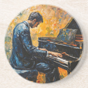 Dessous De Verre En Grès Piano Player - Peinture à l'huile