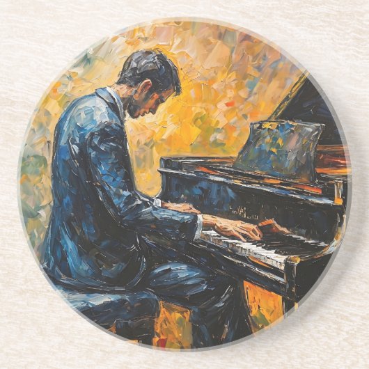 Dessous De Verre En Grès Piano Player - Peinture à l'huile (Devant)