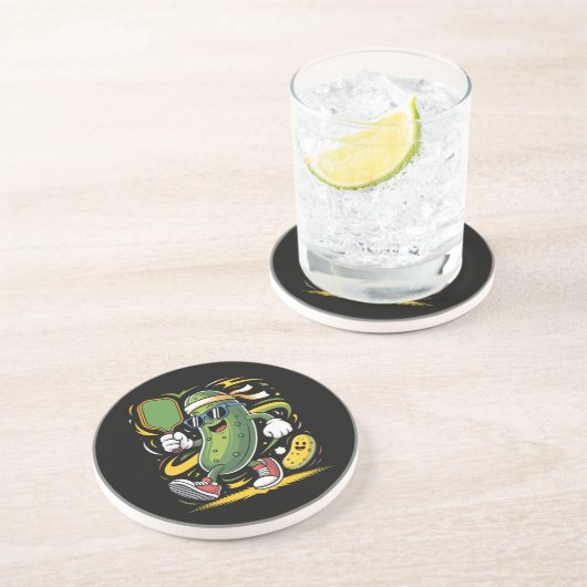 Dessous De Verre En Grès Pickle Jouant au Pickleball (Côté)