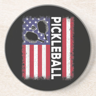 Dessous De Verre En Grès Pickleball American Flag Drôle amusant Pickleball