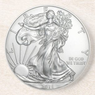 DESSOUS DE VERRE EN GRÈS PIÈCE DE LIBERTÉ D'ARGENT